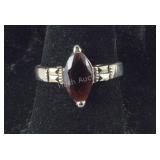 Sterling Silver Marquise Cut Garnet Accented by