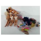 Toys, storage tote of Barbies and bag of