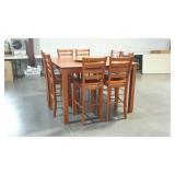Pub style table with eight stools, one leaf and a