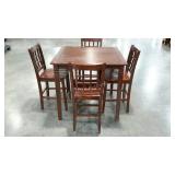 Tall table and chairs, 38 1/2 x 38 1/2, warped