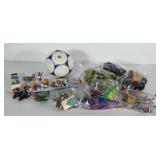 Toy lot: soccer ball, legos, dinosaurs and other