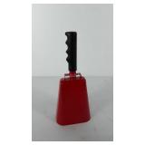 Red cowbell with handle, 11"