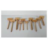 Ten wooden mallets