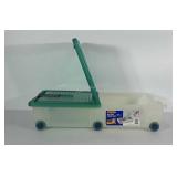 Flip top under bed storage tote with wheels.