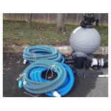 Pool pump sand filter and two hoses