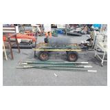 Garden lot, wagon, steel fence post, roll of wire