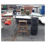 Group lot plastic plant buckets, step stool,
