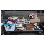 Box of door knobs and locks, magazines, Staples