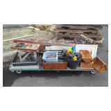 Wooden shelves, wood planes, baskets, lamp parts,