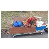 Big wooden box with burlap wreath, sleeping