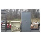 Two piece lot with metal shelf and metal cabinet,
