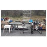 Odds and ends, Round Table no top, 2 shoe racks,