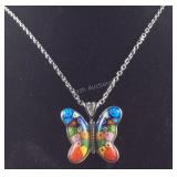 Murano style butterfly 24 inch stainless pendant