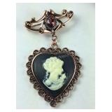 Cameo and purple glass rosetone brooch