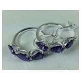 Sterling simulated purple diamond hoop earrings