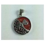 Sterling sponge coral dragonfly pendant