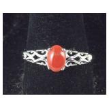 Size 9 Sterling coral cabochon solitaire ring
