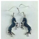 Blue diamond accent horse earrings in blue iron