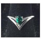 Size 6.75 Sterling lab created emerald and lab