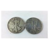 Two 1937 walking liberty half dollars