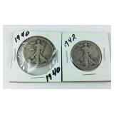 Two walking liberty half dollars 1940 and 1942