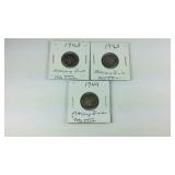 Three Mercury dimes 1943(3) and 1944