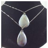 Two stone pendants on plated chain 24in and 26in