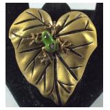 Betsy Johnson goldtone ring with jade frog