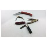 Five pocket knives Barlow, Fish knife, Swiss, etc