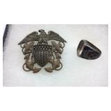 Military piece in display with Navy ring base no