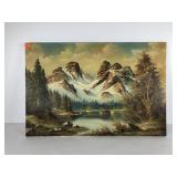 Painting on canvas by Keyzer, mountain landscape,