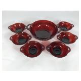 Ruby red berry bowl set, 8" serving and six 5"