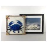 Beach themed wall art, blue crab 17x17 and