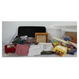 Crafting and textile lot in storage tote with