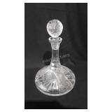 Etched rose pattern crystal ships decanter, 11"