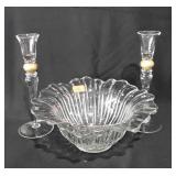 Glassware, two candlesticks (10") (have some