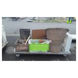 Skid lot of whiteboard, trash can, tote, candle