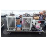 Skid lot of radiator style heaters, kids toys,