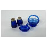 Cobalt blue glass, Anchor Hocking shakers, mini