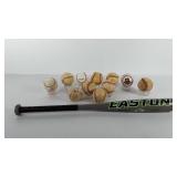 Baseballs and Easton baseball bat (27"), some