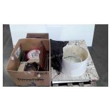 Skid lot, large lamp shade, mirror, records,