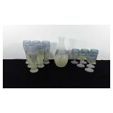 Frosted glass with drip design, includes pitcher