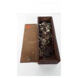 Wooden box with slide top, full of keys, 3" x