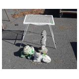 3 Concrete outdoor figurines and metal