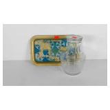 Vintage lap tray and ribbed glass pitcher with
