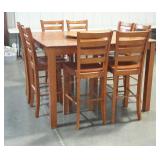 Pub style table with eight stools, one leaf and a