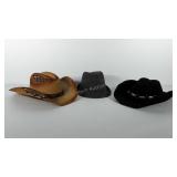 Three hats, includes two cowboy hats (one Made in