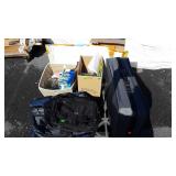 Skid lot: suitcase, garment bags, glassware, home