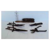 Group of garden shears and brush