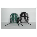 2 clear backpacks. One has a butterfly/ plant